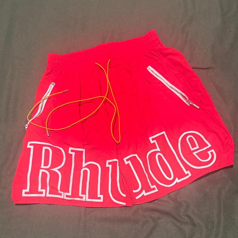Rhude Red Athletic Shorts with White Logo